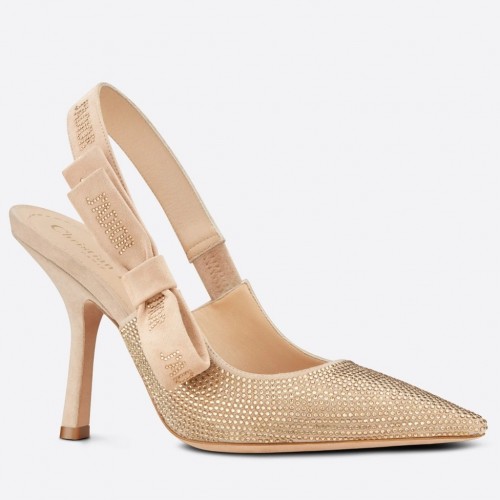 Dior J'Adior Slingback Pumps 100mm In Nude Suede With Strass Dior J'Adior Slingback Pumps 100mm In Nude Suede With Strass