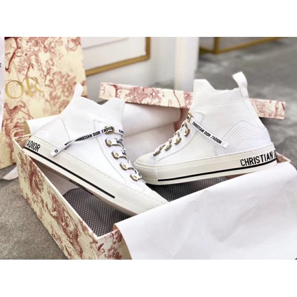 Dior Walk'N'Dior Mid-top Sneakers In White Technical Knit Dior Walk'N'Dior Mid-top Sneakers In White Technical Knit