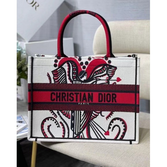 Dior Medium Book Tote Bag In Latte Multicolor Cupidon Embroidery Dior Medium Book Tote Bag In Latte Multicolor Cupidon Embroidery