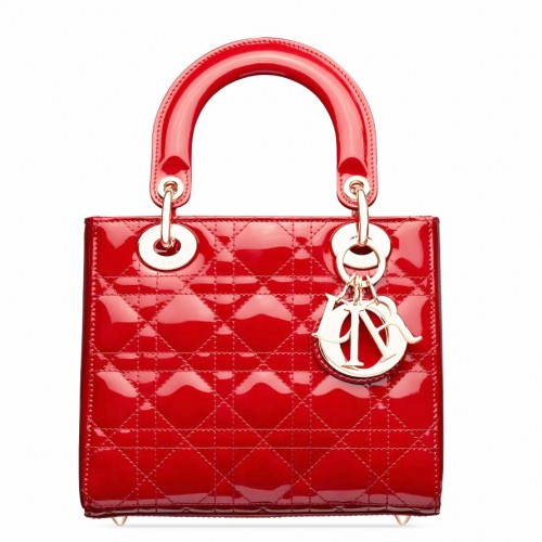 Dior Small Lady Dior Bag In Red Patent Cannage Calfskin Dior Small Lady Dior Bag In Red Patent Cannage Calfskin