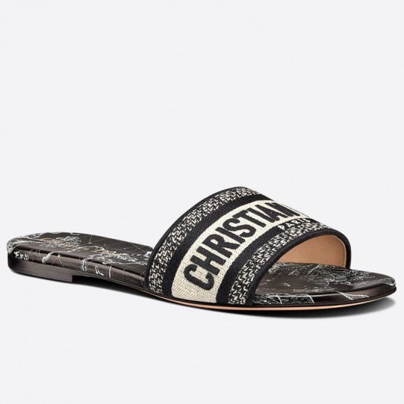 Dior Dway Slides In Black Around The World Embroidered Cotton Dior Dway Slides In Black Around The World Embroidered Cotton