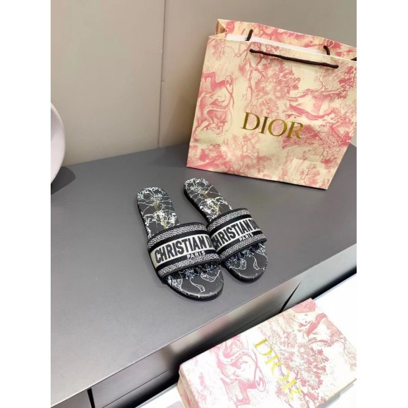 Dior Dway Slides In Black Around The World Embroidered Cotton Dior Dway Slides In Black Around The World Embroidered Cotton