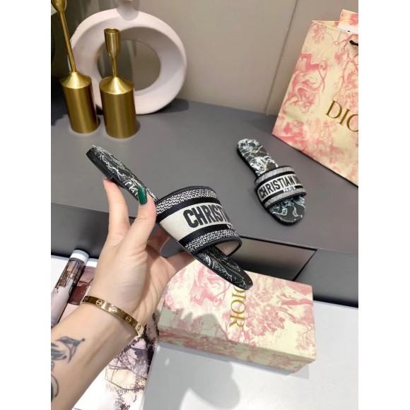 Dior Dway Slides In Black Around The World Embroidered Cotton Dior Dway Slides In Black Around The World Embroidered Cotton