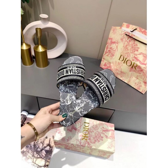 Dior Dway Slides In Black Around The World Embroidered Cotton Dior Dway Slides In Black Around The World Embroidered Cotton
