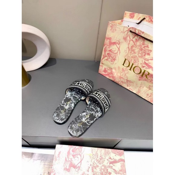 Dior Dway Slides In Black Around The World Embroidered Cotton Dior Dway Slides In Black Around The World Embroidered Cotton