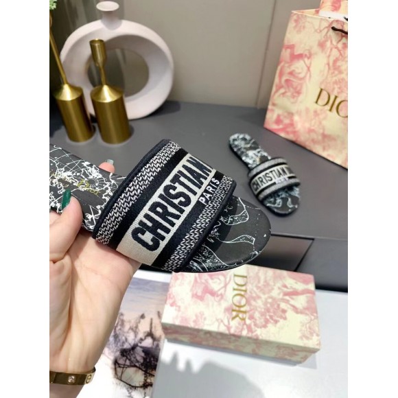 Dior Dway Slides In Black Around The World Embroidered Cotton Dior Dway Slides In Black Around The World Embroidered Cotton