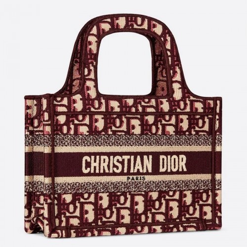 Dior Mini Book Tote Bag In Bordeaux Velvet Oblique Embroidered Dior Mini Book Tote Bag In Bordeaux Velvet Oblique Embroidered
