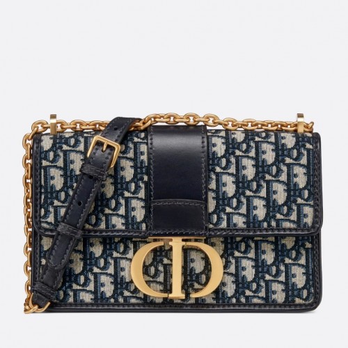 Dior 30 Montaigne Bag with Chain in Blue Oblique Jacquard Dior 30 Montaigne Bag with Chain in Blue Oblique Jacquard