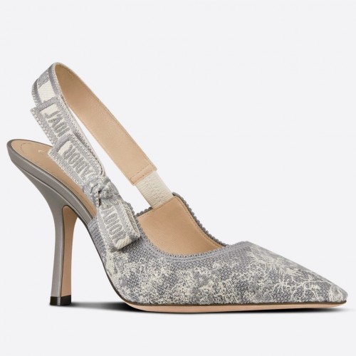 Dior J'Adior Slingback Pumps 100mm In Gray Toile de Jouy Reverse Dior J'Adior Slingback Pumps 100mm In Gray Toile de Jouy Reverse