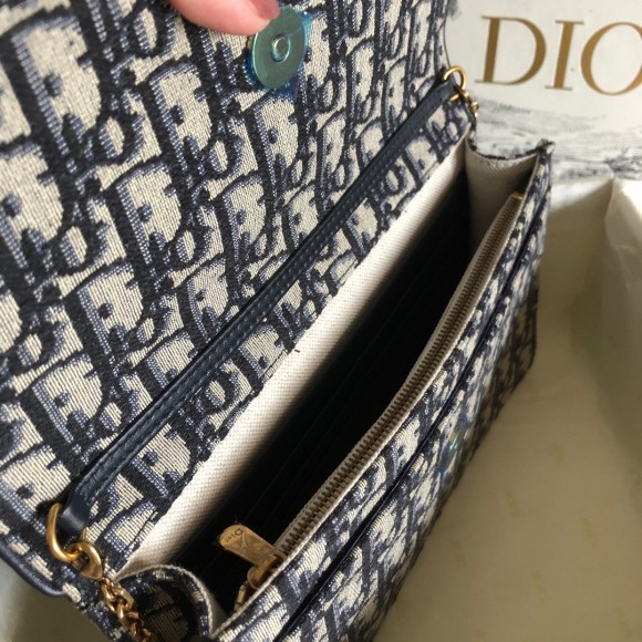 Dior Saddle Chain Pouch In Blue Dior Oblique Jacquard Dior Saddle Chain Pouch In Blue Dior Oblique Jacquard