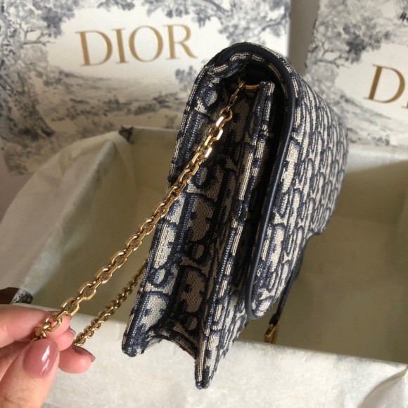 Dior Saddle Chain Pouch In Blue Dior Oblique Jacquard Dior Saddle Chain Pouch In Blue Dior Oblique Jacquard