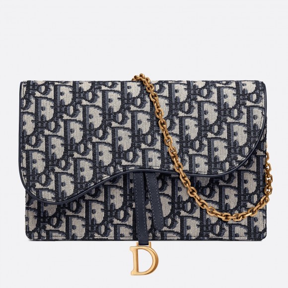 Dior Saddle Chain Pouch In Blue Dior Oblique Jacquard Dior Saddle Chain Pouch In Blue Dior Oblique Jacquard