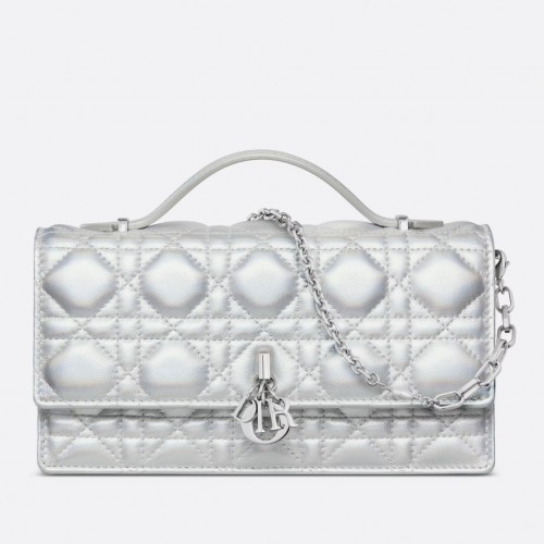 Dior Miss Dior Mini Bag In Iridescent Metallic Silver Lambskin Dior Miss Dior Mini Bag In Iridescent Metallic Silver Lambskin