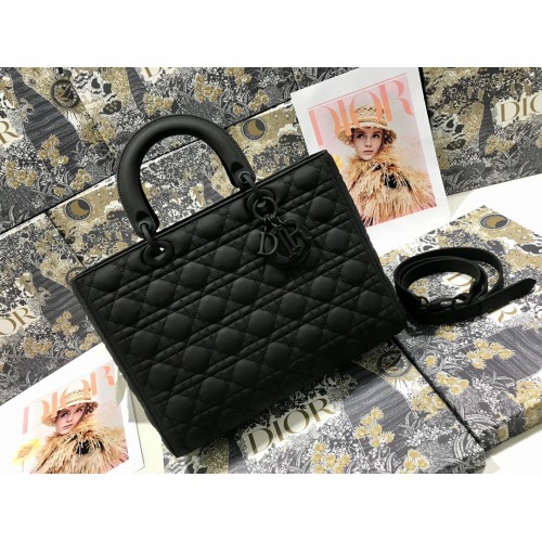 Dior Lady Dior Large Bag In Black Ultramatte Cannage Calfskin Dior Lady Dior Large Bag In Black Ultramatte Cannage Calfskin