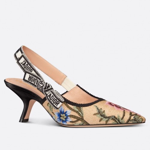 Dior J'Adior Slingback Pumps 65mm In Beige Petites Fleurs Embroidered Raffia Dior J'Adior Slingback Pumps 65mm In Beige Petites Fleurs Embroidered Raffia