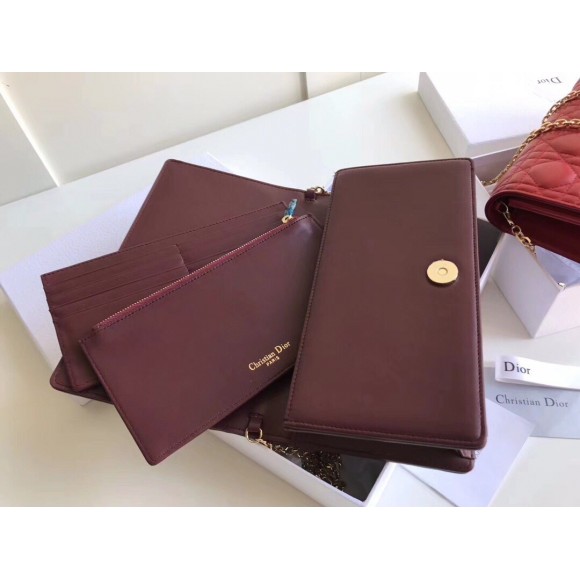 Dior Lady Dior Chain Pouch In Bordeaux Cannage Lambskin Dior Lady Dior Chain Pouch In Bordeaux Cannage Lambskin