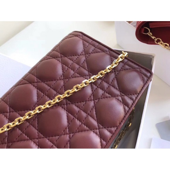 Dior Lady Dior Chain Pouch In Bordeaux Cannage Lambskin Dior Lady Dior Chain Pouch In Bordeaux Cannage Lambskin