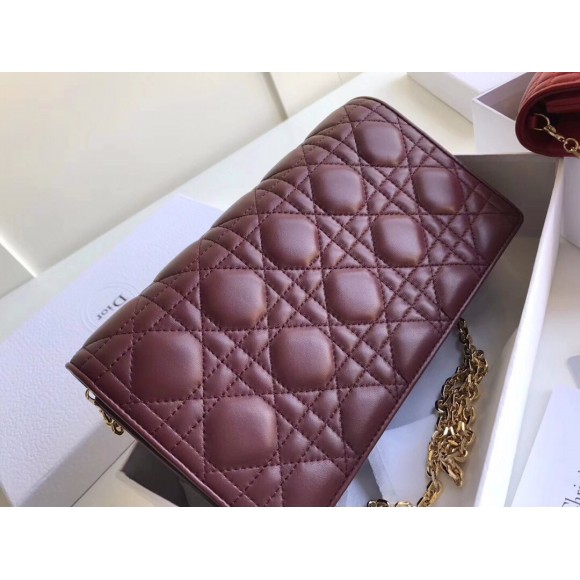 Dior Lady Dior Chain Pouch In Bordeaux Cannage Lambskin Dior Lady Dior Chain Pouch In Bordeaux Cannage Lambskin