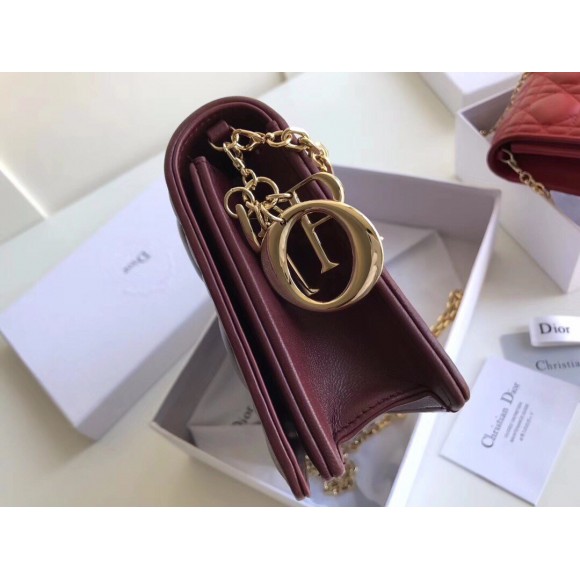 Dior Lady Dior Chain Pouch In Bordeaux Cannage Lambskin Dior Lady Dior Chain Pouch In Bordeaux Cannage Lambskin