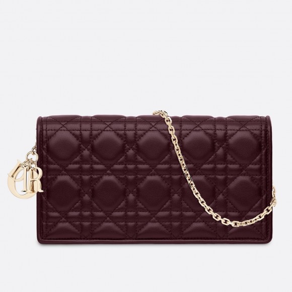 Dior Lady Dior Chain Pouch In Bordeaux Cannage Lambskin Dior Lady Dior Chain Pouch In Bordeaux Cannage Lambskin