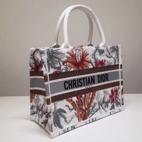Dior Medium Book Tote In White Camouflage With Multicolored Flowers Dior Medium Book Tote In White Camouflage With Multicolored Flowers