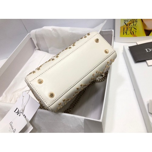 Dior Lady Dior Mini Chain Bag in White Lambskin with Star Embroidery Dior Lady Dior Mini Chain Bag in White Lambskin with Star Embroidery