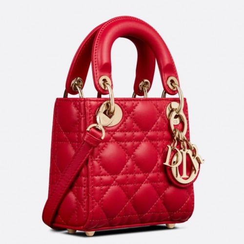 Dior Lady Dior Micro Bag In Red Cannage Lambskin Dior Lady Dior Micro Bag In Red Cannage Lambskin
