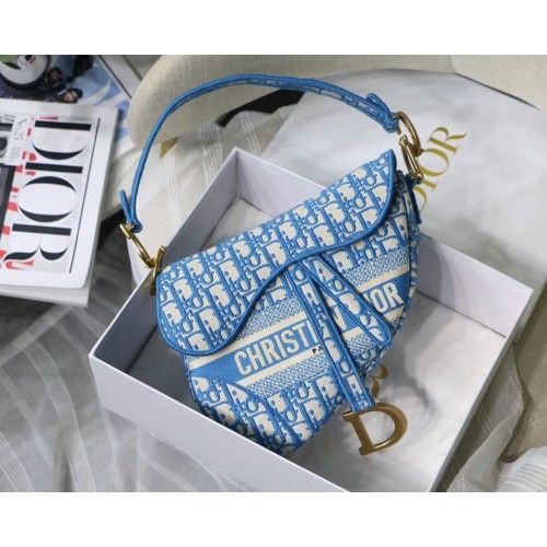 Dior Saddle Bag In Cornflower Blue Dior Oblique Embroidery Dior Saddle Bag In Cornflower Blue Dior Oblique Embroidery