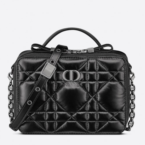 Dior Caro Box Bag with Chain in Black Macrocannage Calfskin Dior Caro Box Bag with Chain in Black Macrocannage Calfskin