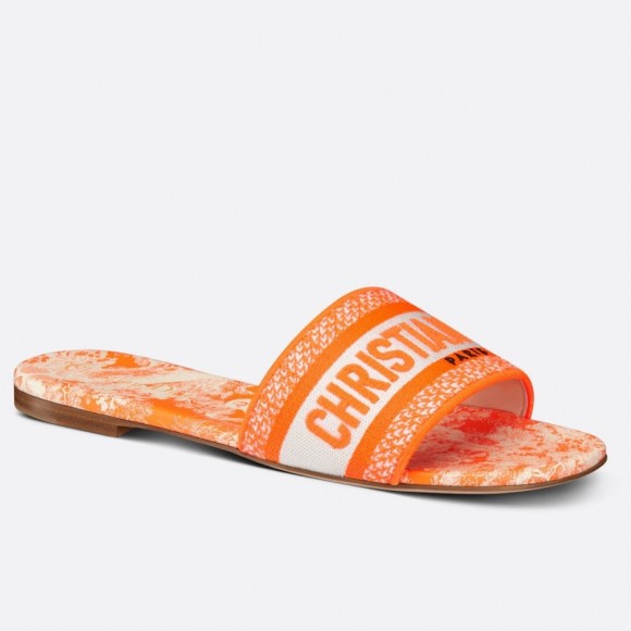 Dior Dway Slides In Bright Orange Toile de Jouy Embroidered Dior Dway Slides In Bright Orange Toile de Jouy Embroidered