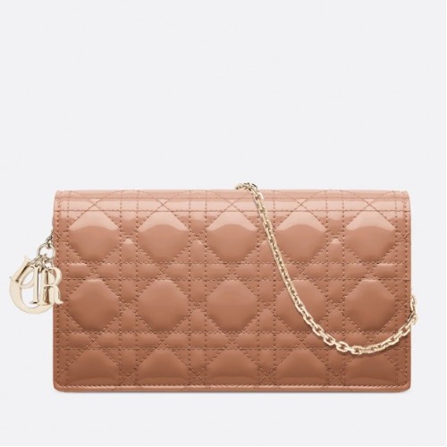 Dior Lady Dior Chain Pouch In Blush Patent Cannage Calfskin Dior Lady Dior Chain Pouch In Blush Patent Cannage Calfskin