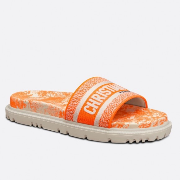 Dior Dway Slides In Bright Orange Toile de Jouy Embroidered Cotton Dior Dway Slides In Bright Orange Toile de Jouy Embroidered Cotton