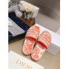 Dior Dway Slides In Bright Orange Toile de Jouy Embroidered Cotton