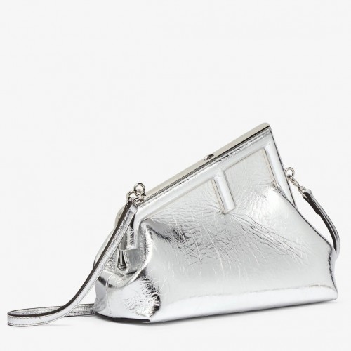 Fendi First Small Bag In Silver Laminated Leather