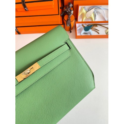 Hermes Kelly Depeches 25 Pouch in Vert Criquet Epsom Calfskin Hermes Kelly Depeches 25 Pouch in Vert Criquet Epsom Calfskin