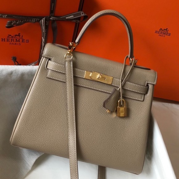 Hermes Kelly 32cm Retourne Bag in Tourterelle Clemence Leather GHW Hermes Kelly 32cm Retourne Bag in Tourterelle Clemence Leather GHW