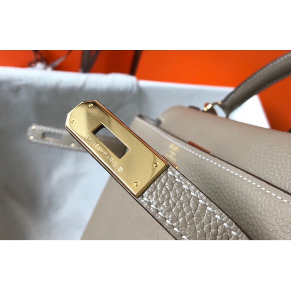Hermes Kelly 32cm Retourne Bag in Tourterelle Clemence Leather GHW Hermes Kelly 32cm Retourne Bag in Tourterelle Clemence Leather GHW