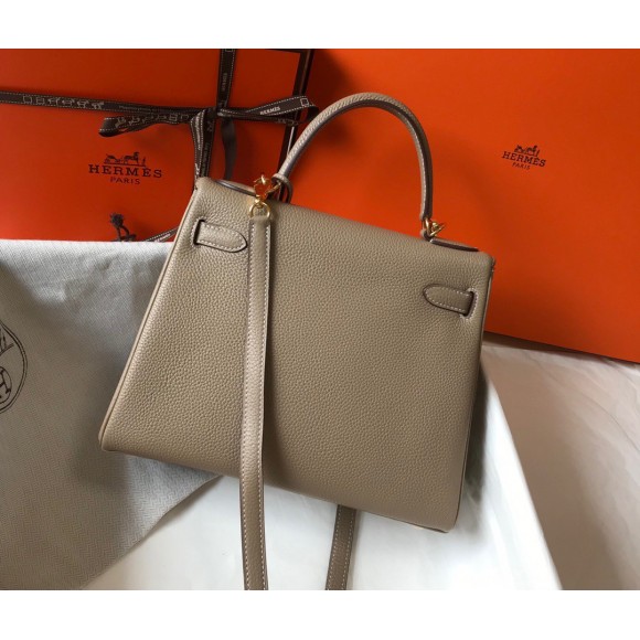 Hermes Kelly 32cm Retourne Bag in Tourterelle Clemence Leather GHW Hermes Kelly 32cm Retourne Bag in Tourterelle Clemence Leather GHW