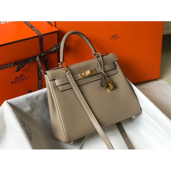 Hermes Kelly 32cm Retourne Bag in Tourterelle Clemence Leather GHW Hermes Kelly 32cm Retourne Bag in Tourterelle Clemence Leather GHW