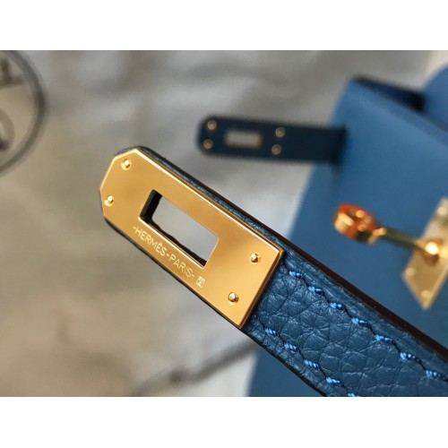 Hermes Kelly 25cm Retourne Bag in Blue Agate Clemence Leather GHW