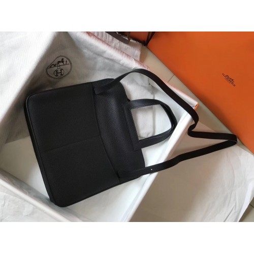 Hermes Halzan 31cm Bag In Black Clemence Leather Hermes Halzan 31cm Bag In Black Clemence Leather