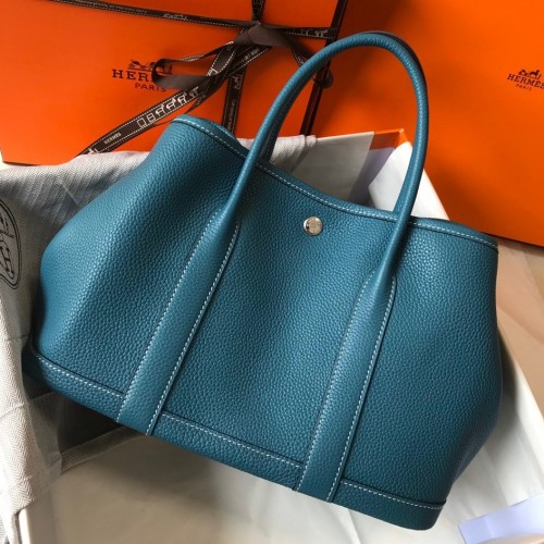 Hermes Garden Party 30 Bag In Blue Jean Clemence Leather Hermes Garden Party 30 Bag In Blue Jean Clemence Leather