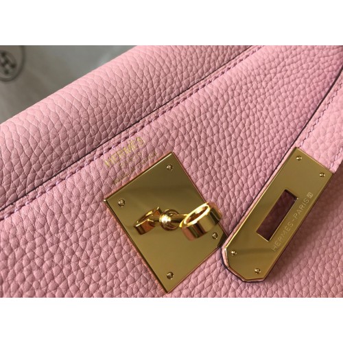 Hermes Kelly 28cm Retourne Bag in Pink Clemence Leather GHW