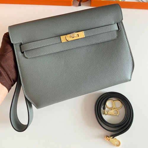 Hermes Kelly Depeches 25 Pouch in Vert Amande Epsom Calfskin Hermes Kelly Depeches 25 Pouch in Vert Amande Epsom Calfskin