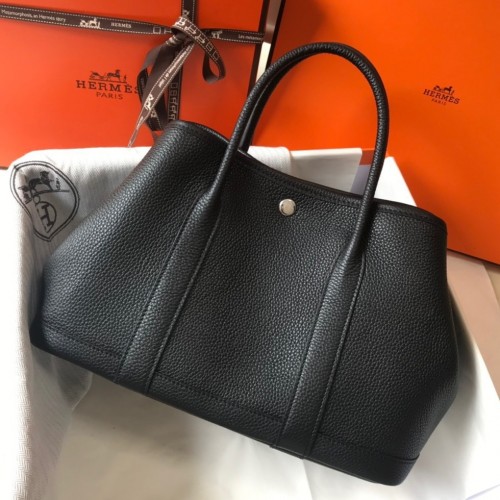 Hermes Garden Party 30 Bag In Black Clemence Leather Hermes Garden Party 30 Bag In Black Clemence Leather