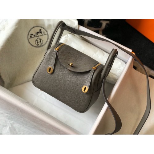 Hermes Lindy Mini Bag In Etain Clemence Leather GHW Hermes Lindy Mini Bag In Etain Clemence Leather GHW