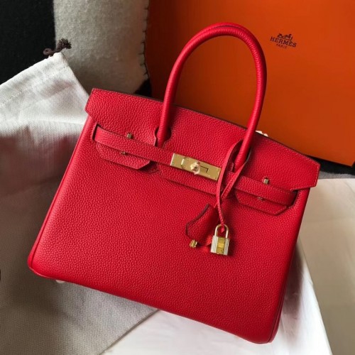 Hermes Birkin 30 Bag in Red Clemence Leather with GHW Hermes Birkin 30 Bag in Red Clemence Leather with GHW