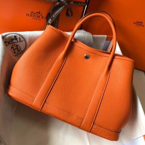 Hermes Garden Party 30 Bag In Orange Clemence Leather Hermes Garden Party 30 Bag In Orange Clemence Leather