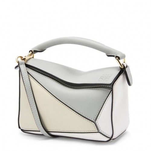 Loewe Puzzle Mini Bag In Grey/Cream/White Calfskin Loewe Puzzle Mini Bag In Grey/Cream/White Calfskin