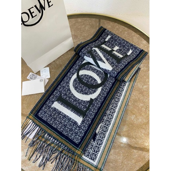 Loewe Love Scarf in Navy Blue Wool and Cashmere Loewe Love Scarf in Navy Blue Wool and Cashmere